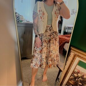 SHEIN Floral Outfit Bundle- Skirt, Shirt, and Crochet Vest size Medium